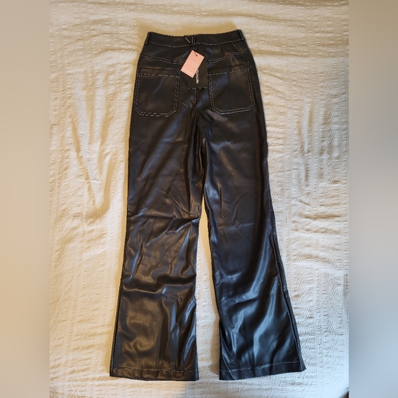 Faux Leather Wide Leg Trousers - Picture 2 of 3